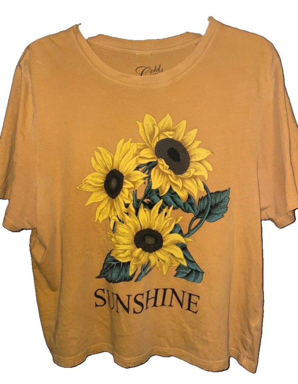 Women’s Gold Rush 100% Cotton Sunflower Sunshine Top Short Sleeve Sz M Fall